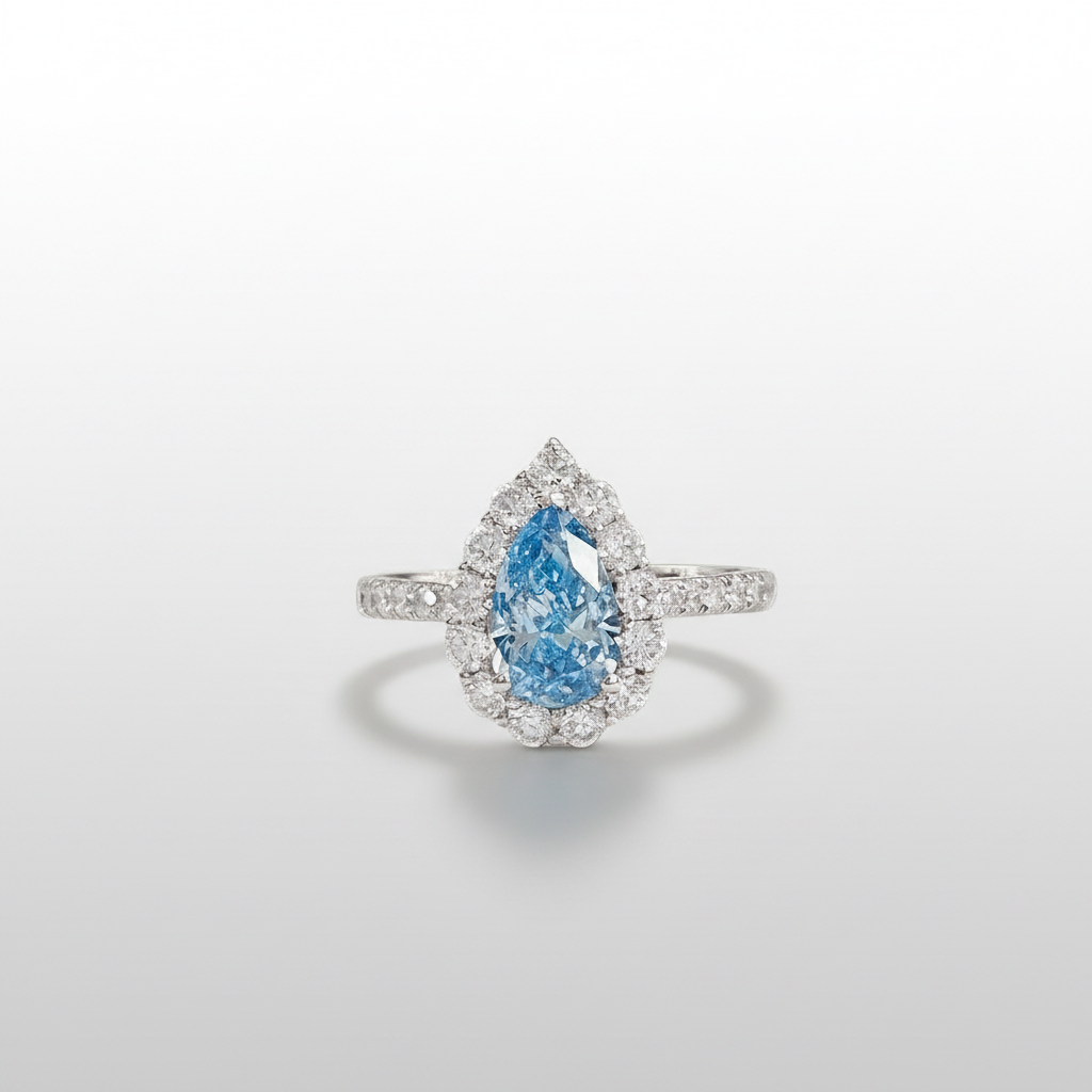 18K White Gold Lab-Grown Blue Diamond Pear Halo Ring - Comparison View