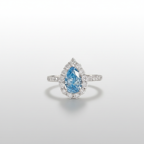 18K White Gold Lab-Grown Blue Diamond Pear Halo Ring - Comparison View