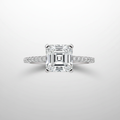 18K White Gold IGI Lab-Grown Asscher Cut Diamond Pavé Ring - top view