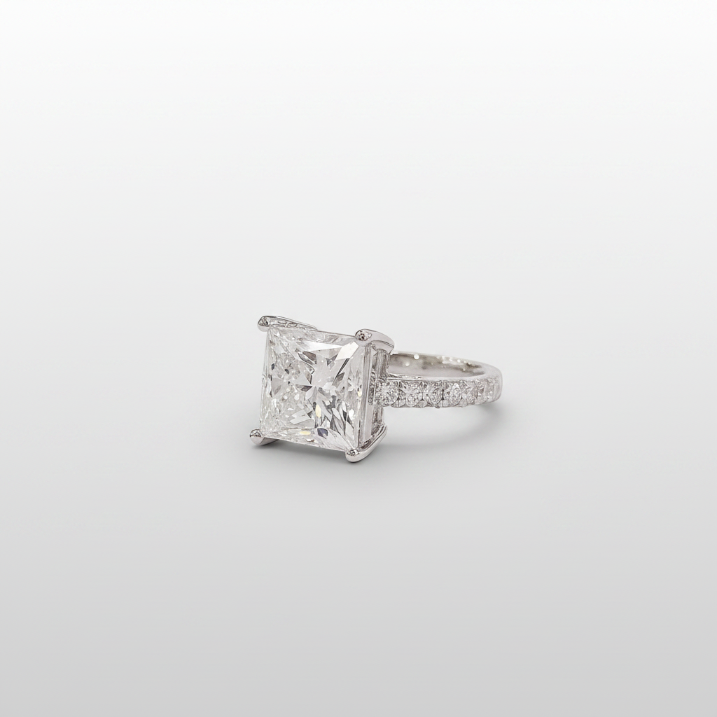 18K White Gold Lab-Grown Diamond Princess-Cut Solitaire Ring - Front View
