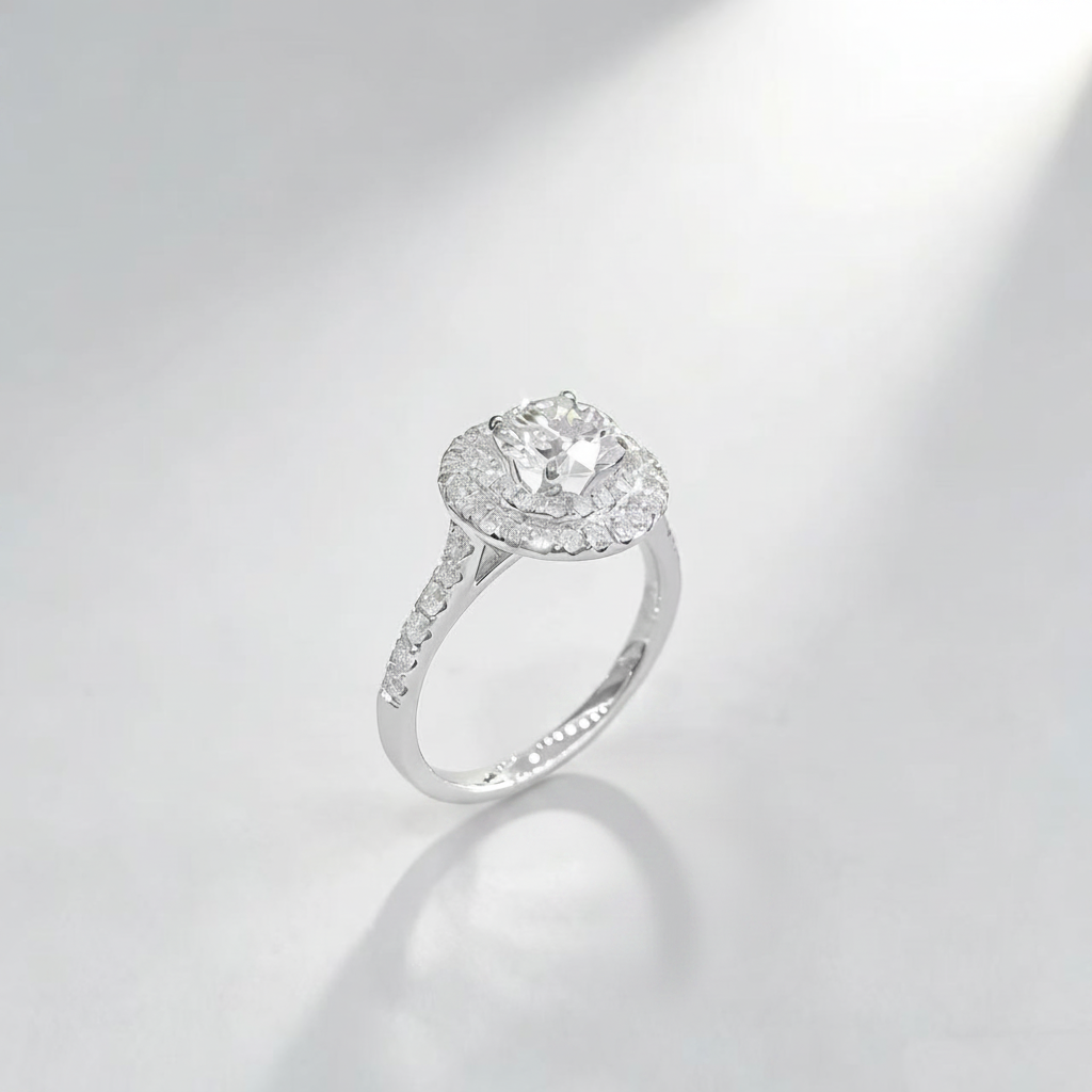 18K White Gold Lab-Grown Diamond Double Halo Ring - Side View