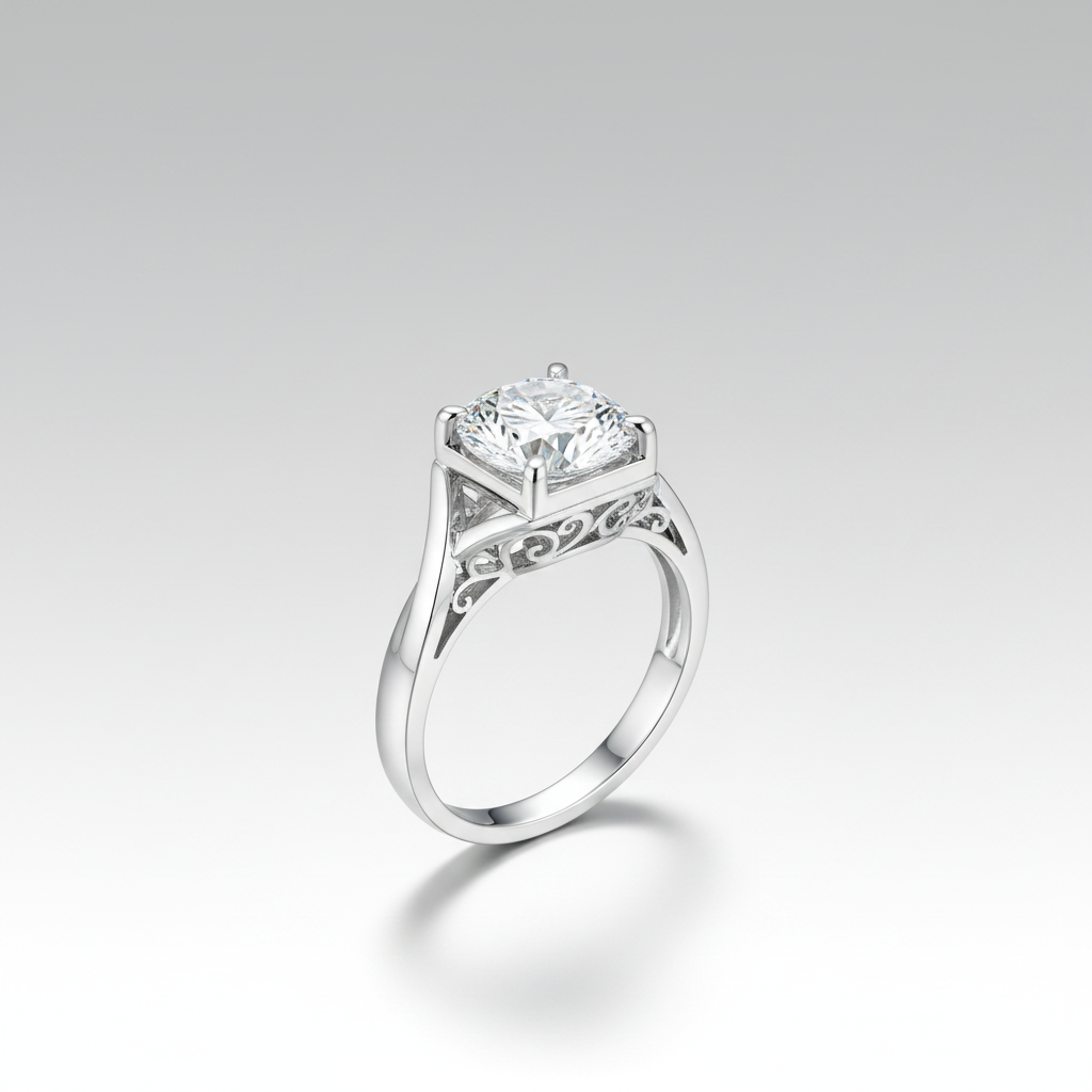 18K White Gold IGI Lab-Grown Diamond Tension Frame Ring - three-quarter view