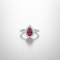 18K Lab-Grown Ruby Pear Halo Ring - front view