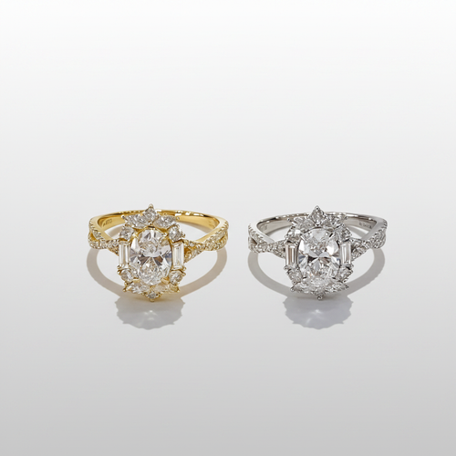 18K Lab-Grown Diamond Oval Rose Garden Ring - White Gold & Yellow Gold Comparison