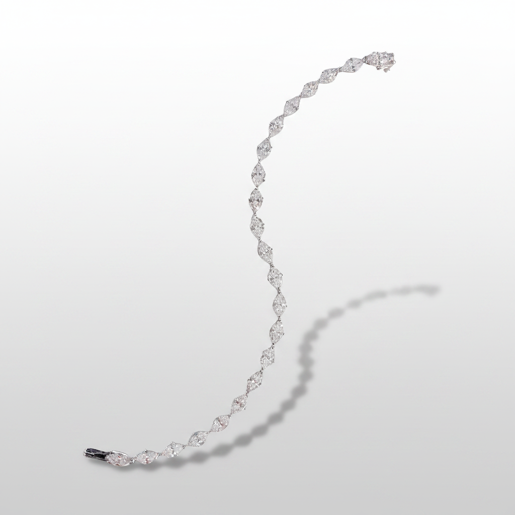18K White Gold Lab-Grown Diamond Marquise Full Eternity Tennis Bracelet - Full Length View
