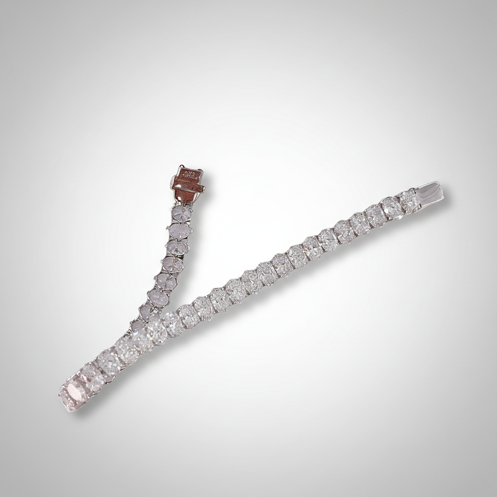 18K White Gold Lab-Grown Diamond Oval Tennis Bracelet 0.19ct per stone - Diagonal View