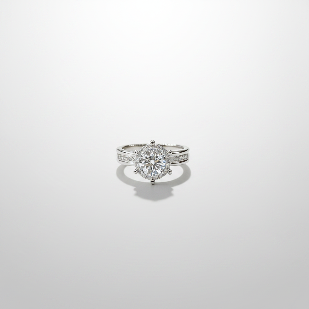 18K White Gold Lab-Grown Diamond IGI Six-Prong Halo Ring - Top View
