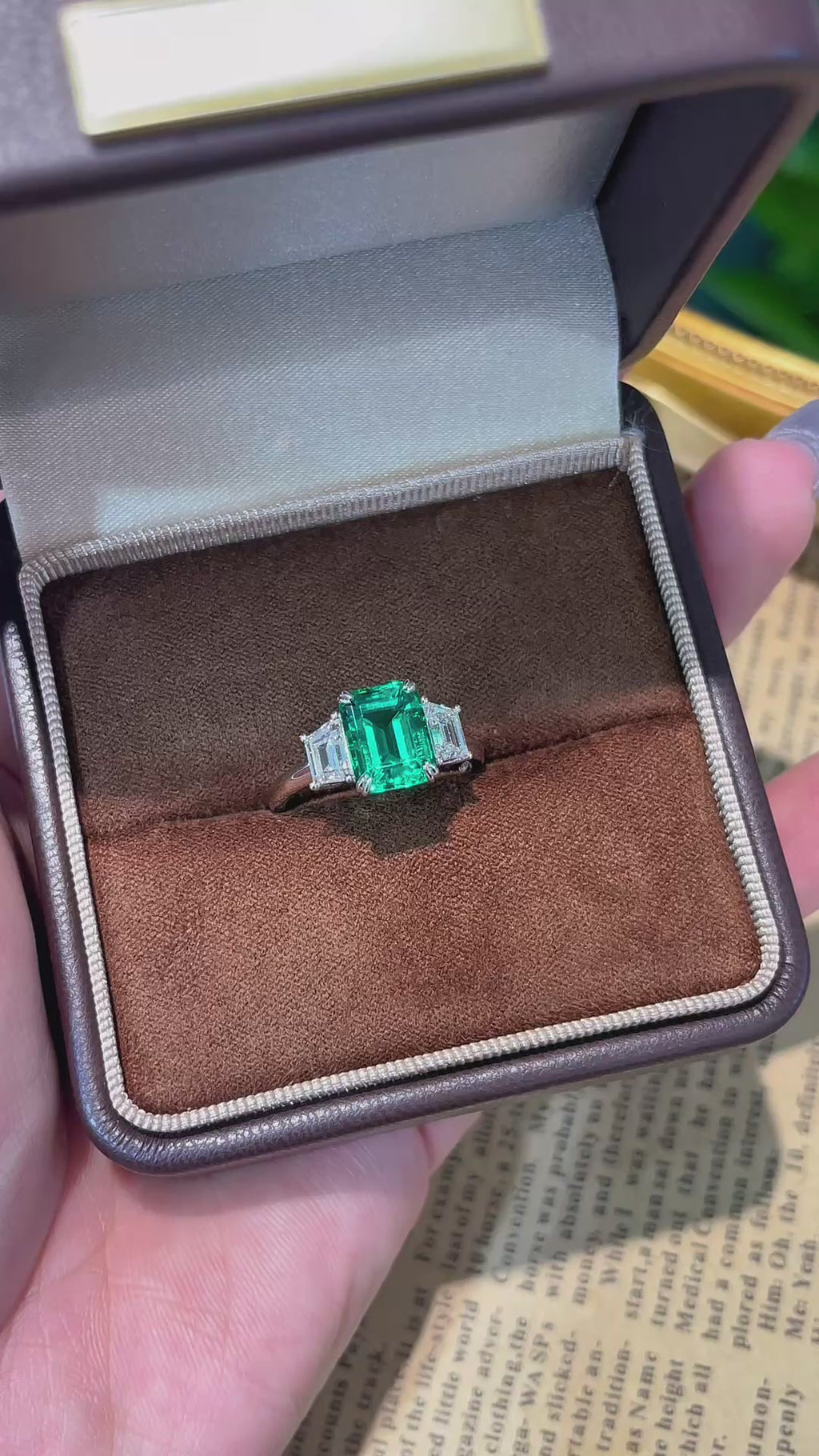 PT950 Lab-Grown Emerald Emerald-Cut Three-Stone Ring | 2.2ct