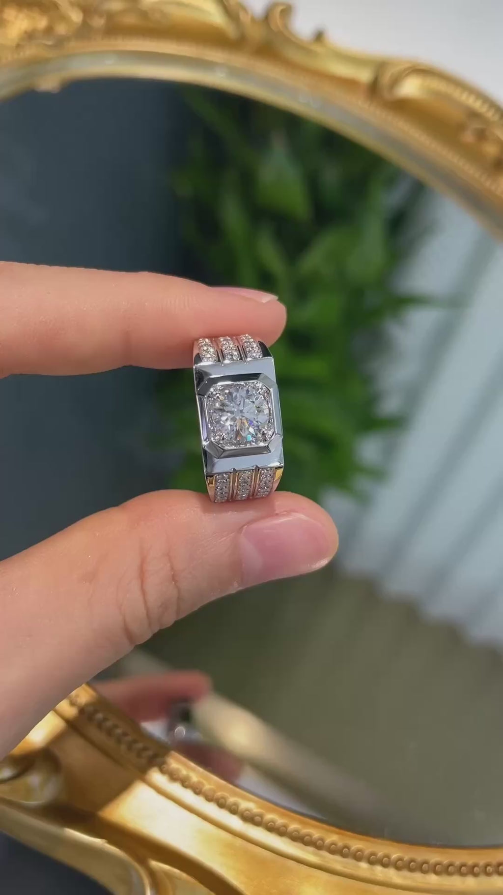 PT950 Lab-Grown Diamond IGI Round Three-Row Pavé Men's Ring | 1.00ct