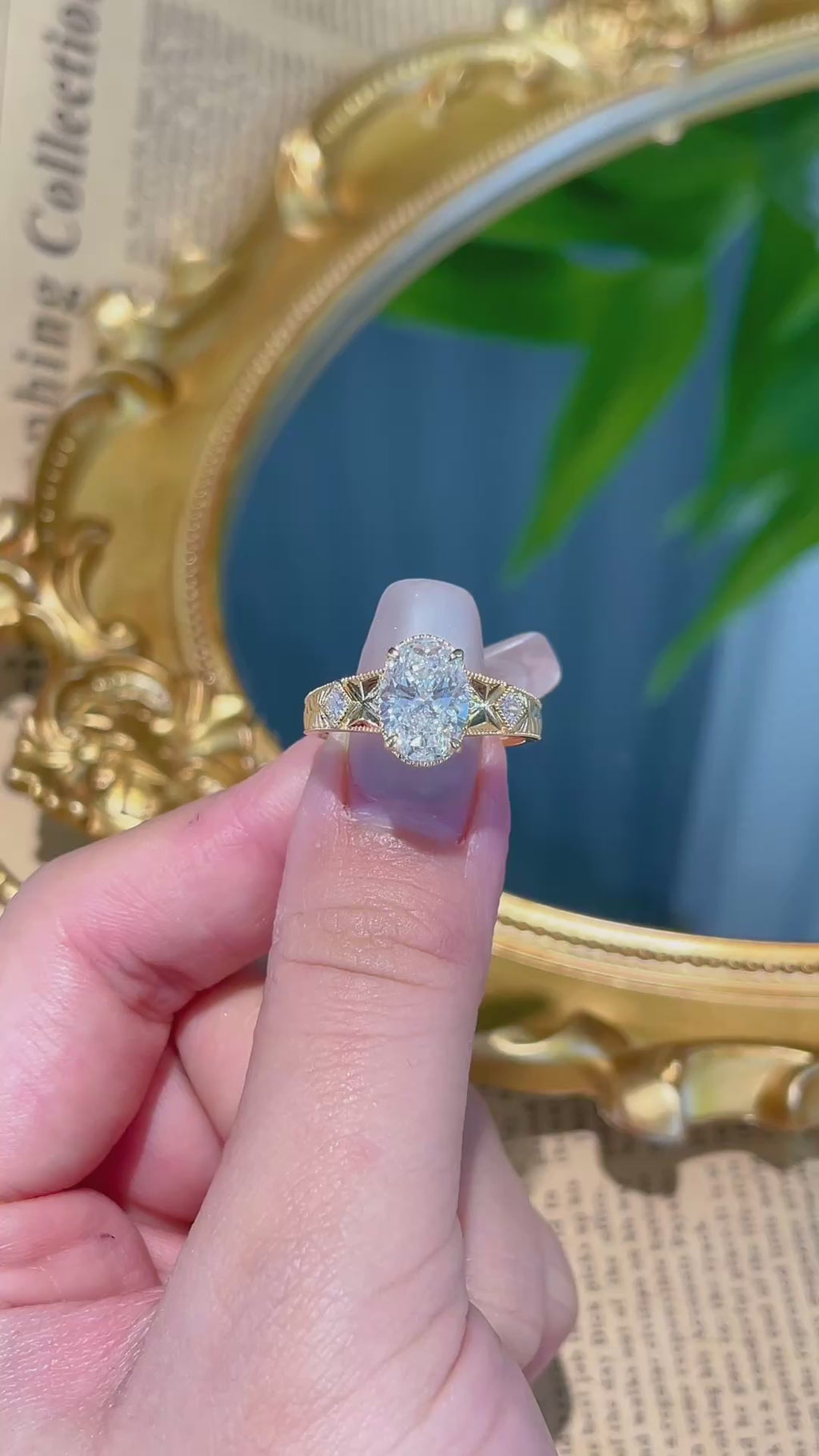 18K Yellow Gold Lab-Grown Diamond IGI Oval Vintage Ring | 2.04ct