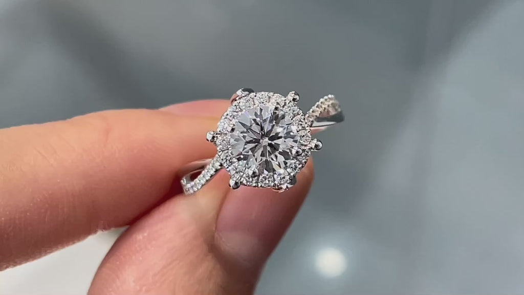 18K White Gold Lab-Grown Diamond IGI Iris Flower Halo Ring | 1.06ct