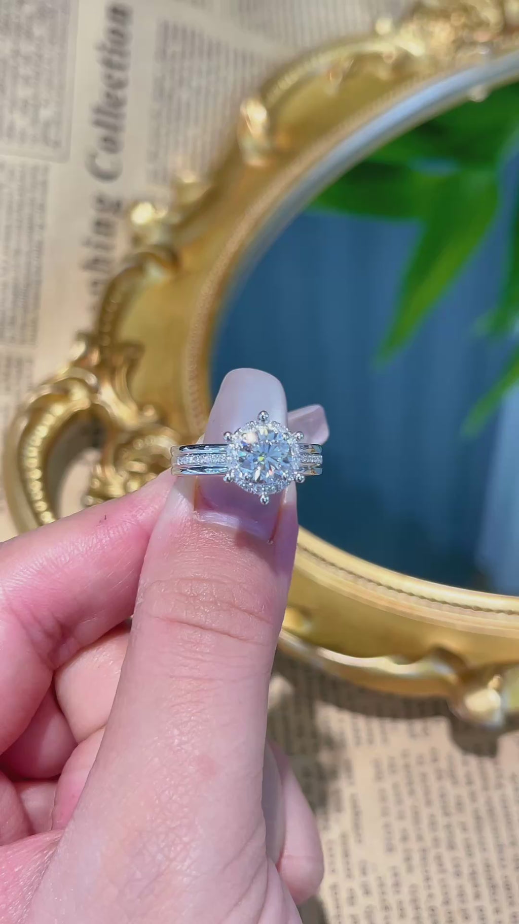18K White Gold Lab-Grown Diamond IGI Six-Prong Halo Wide Band Ring | 1.05ct